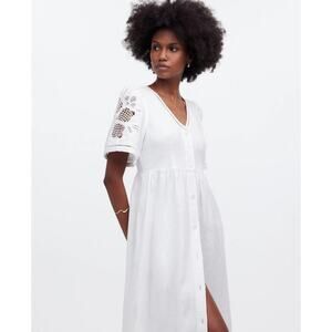 NWT Madewell Cassie Button-Front Midi Dress in Linen White Size Small